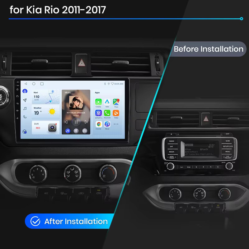 Junsun Wireless CarPlay und Android Auto Autoradio für Kia Rio Mk3 (UB) 2011-2017 mit GPS Navigation, WiFi, Bluetooth, DSP, RDS und IPS Touchscreen in Schwarz - Bild 2