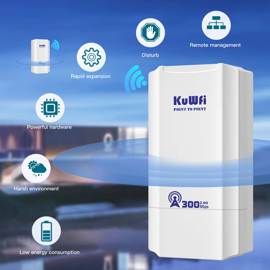KuWFi CPE-Brücke für den Außenbereich, 300 Mbit/s, 2,4 GHz WLAN-Signal, PTP und PTMP, Fern-Extender, AP-Repeater-Modus, IP65, Farbe: Weiß, mit 24 V POE - Bild 2