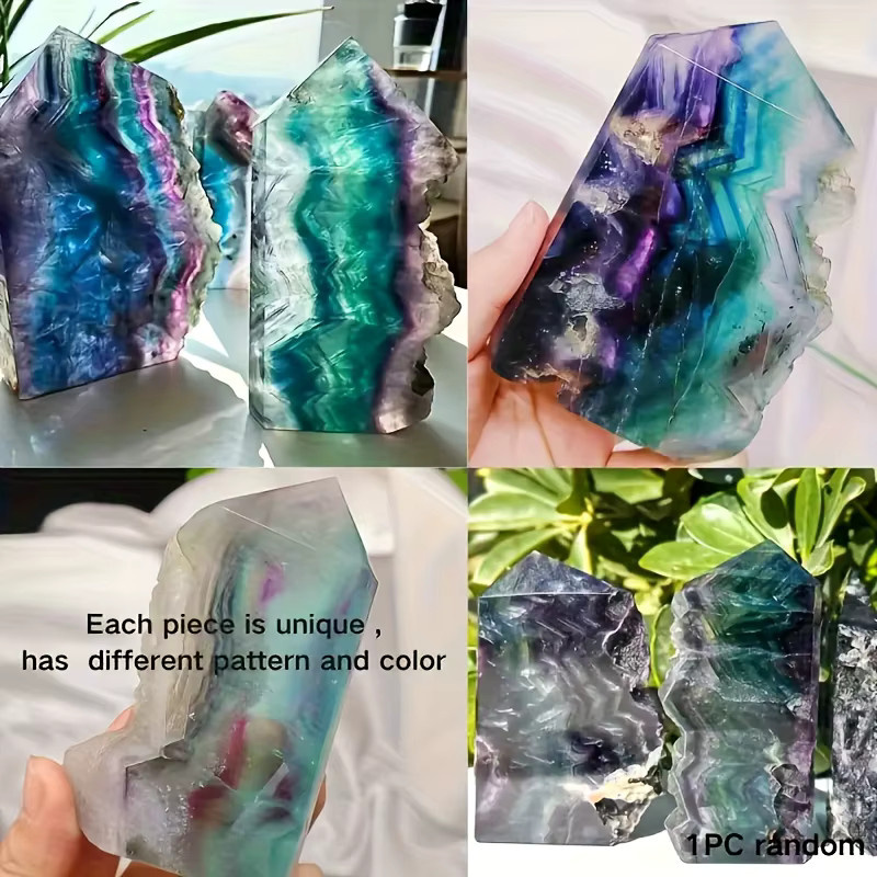 CrystalHola Regenbogen-Fluorit-Kristallturm in den Farben Lila, Grün, Gelb und Orange im Boho-Stil - Bild 5