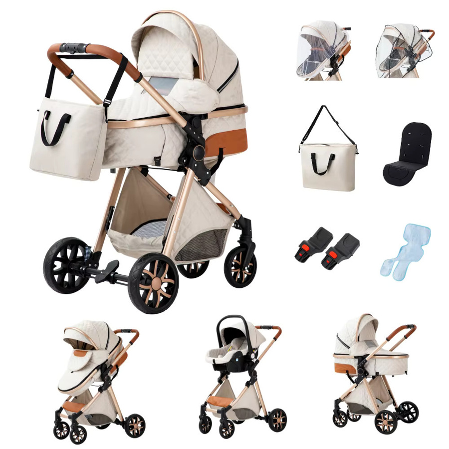 ALYIKOU 3-in-1 Kinderwagen Reisesystem mit Babywanne, Sportsitz und Autositz in Braun mit atmungsaktivem Mesh-Gewebe und leichtem Aluminiumrahmen - Bild 4