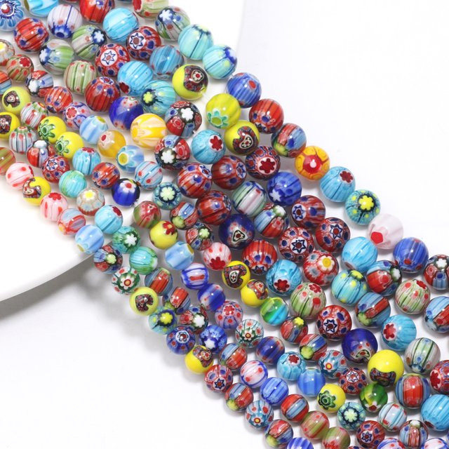 Laudsong Millefiori Glas Lampwork Blume Perlen, 8/10mm - Bild 1