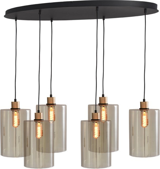 Masterlight Ortona Pendelleuchte 6-flammig oval in Gold matt mit transparentem Glas - Bild 1
