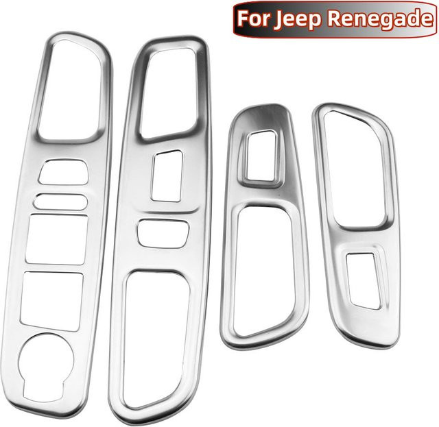 4er-Set ABS Chrom Fensterheber Schalter Abdeckung Aufkleber Trim für Jeep Renegade 2014 - 2021 LHD in Silber - Bild 1