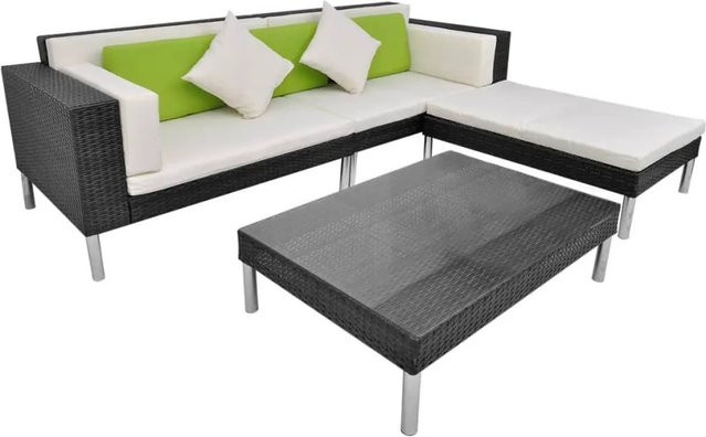 vidaXL 4-tlg Garten-Lounge-Set Modell 14 aus Poly Rattan mit Auflagen in Schwarz - Bild 1