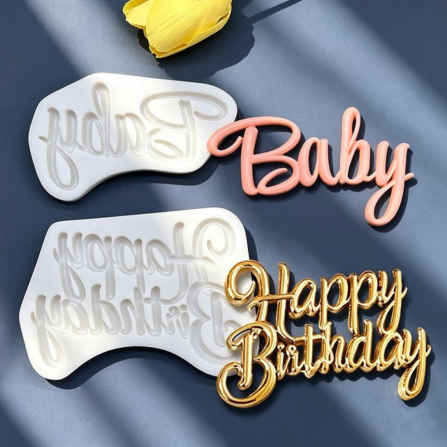 HANDLIFE Silikon Backform Alles Gute zum Geburtstag für Kuchen, Schokolade und Fondant in Weiß - Bild 1