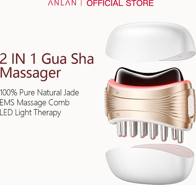 ANLAN 2-in-1 Gua Sha Massagegerät, Jade-Massagekopf, LED, Mikrostrom, Unisex - Bild 1