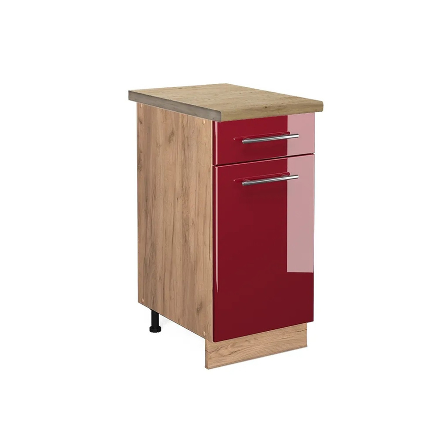 Vicco Küchenunterschrank Fame-Line Bordeaux Hochglanz in Rot und Goldkraft Eiche, B: 40 cm, T: 60 cm, H: 82 cm - Bild 2