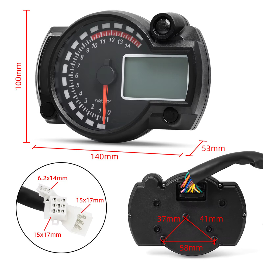 MAIMEIMI Motorrad Universal Digital Tachometer 12V mit Sicherheitsalarm, LED LCD Wassertemperaturanzeige und N Gang Anzeige in Schwarz - Bild 6