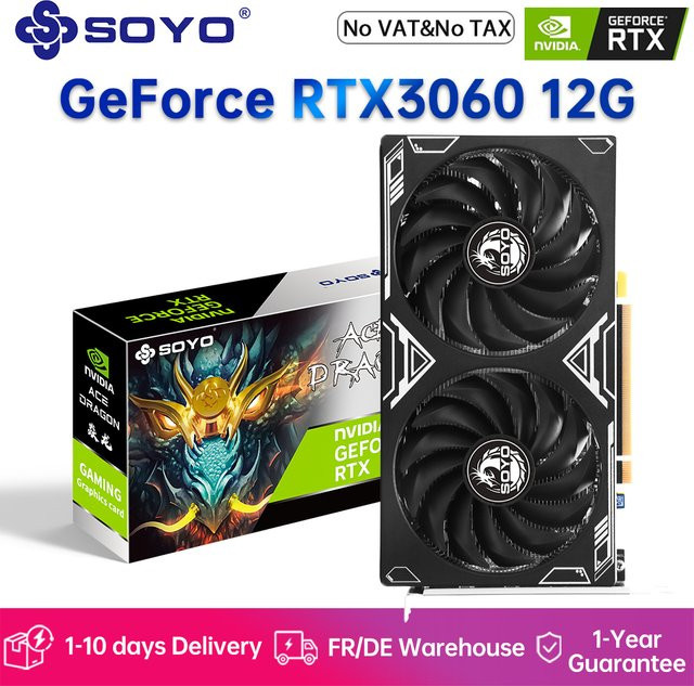 SOYO NVIDIA RTX 3060 12G Gaming-Grafikkarte in Schwarz mit 12 GB GDDR6 Speicher und PCIe 4.0 x16 Schnittstelle - Bild 1