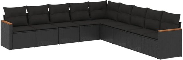 vidaXL 9-tlg. Garten-Sofagarnitur in L-Form aus Poly-Rattan und Metall mit Kissen in Schwarz - Bild 1