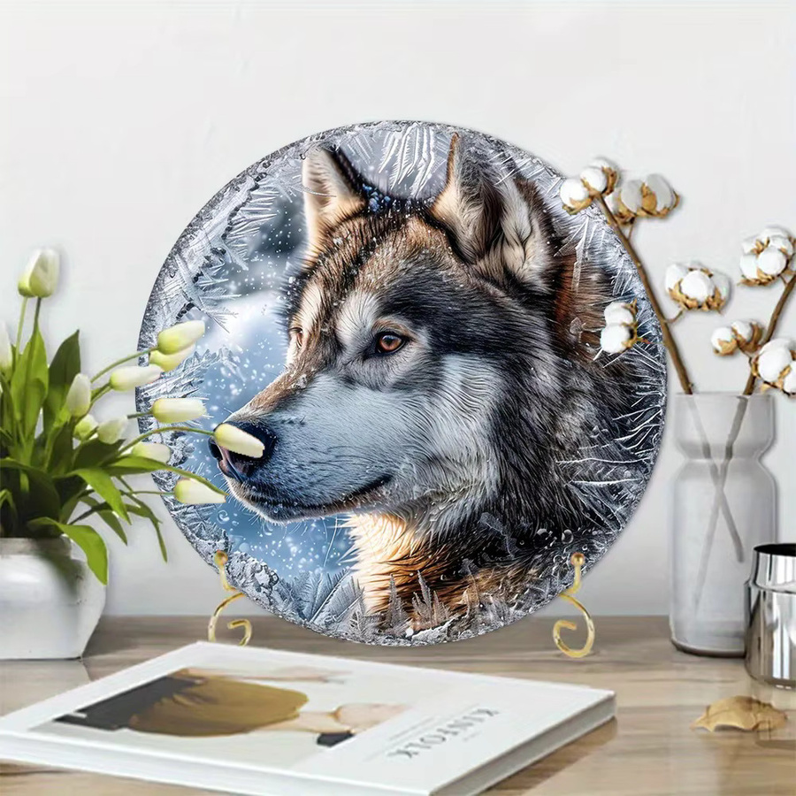 Rundes Aluminium-Wandschild Potdemiel mit Alaskan Malamute Motiv und Schneeflocken-Design, rustikale Dekoration in Multicolour, Durchmesser: 20,32 cm - Bild 3