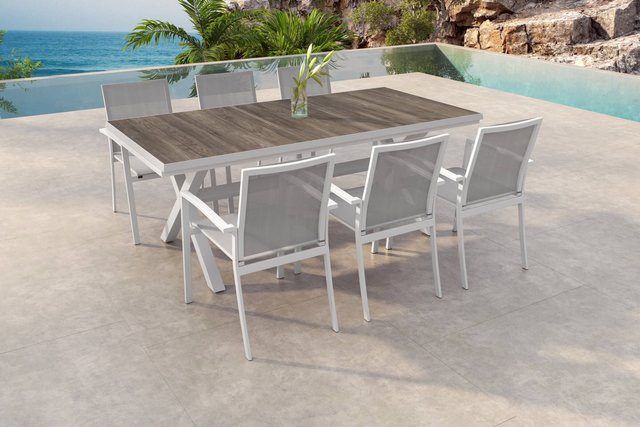 Siena Garden Sincro/Velia Garten-Essgruppe für 6 Personen in Matt Weiß-Grau mit ausziehbarer Keramik-Tischplatte aus Aluminium und Ranotex - Bild 1