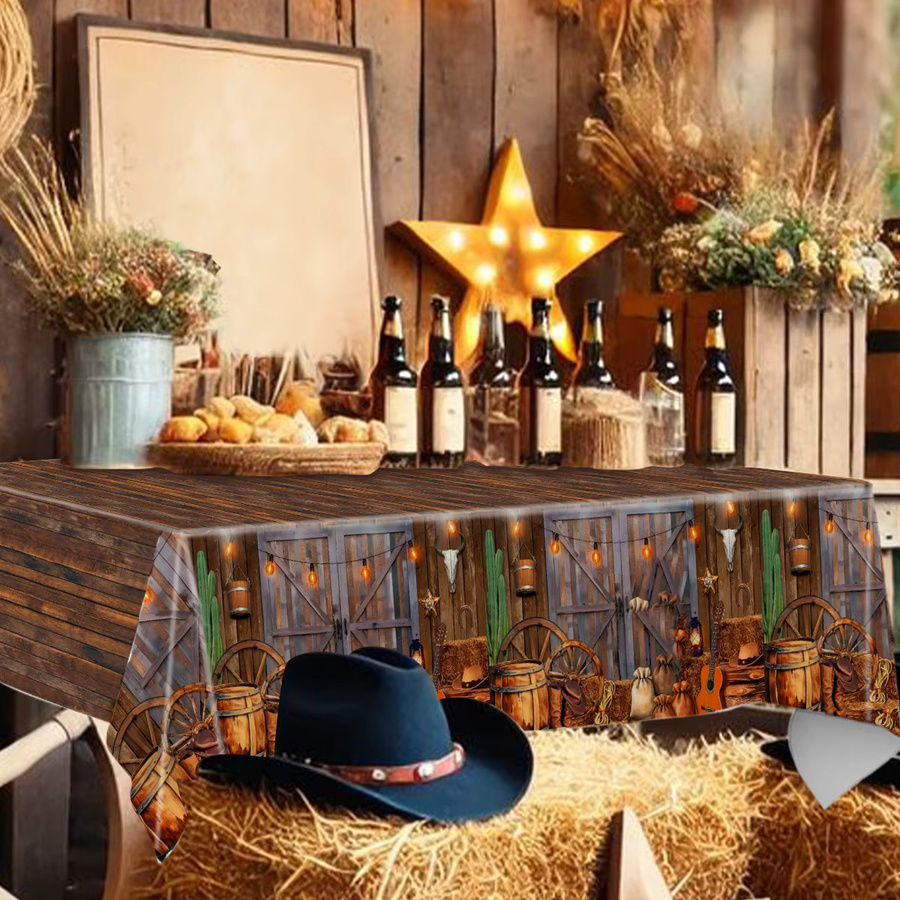 Huiran Western Cowboy Tischdecke für deine Wild West Geburtstagsparty aus Kunststoff - Bild 3