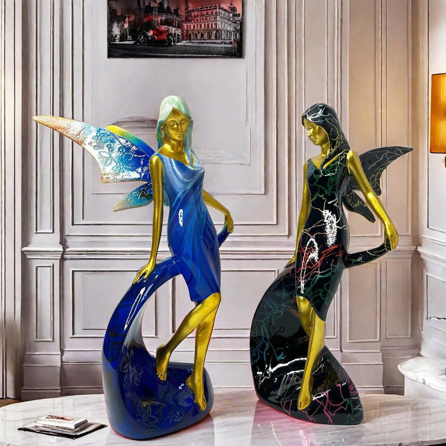 Engel Mädchen Statue aus Kunstharz von Yiran Furniture als moderne Tischdekoration in Orange, Blau oder Gelb - Bild 2