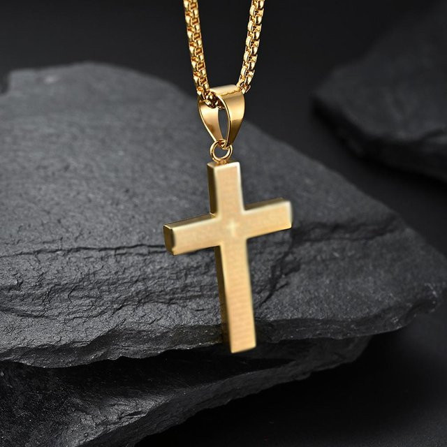 YIRAN Kreuzanhänger Edelstahl, Gold, Herren - Bild 1