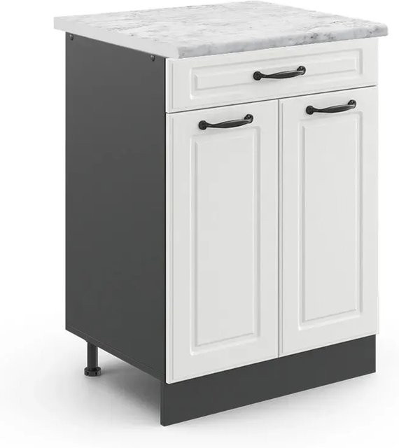 Vicco Küchenunterschrank R-Line in Weiß und Anthrazit im Landhausstil mit Marmor-Optik, B/T/H: 80 x 60 x 81,6 cm - Bild 1