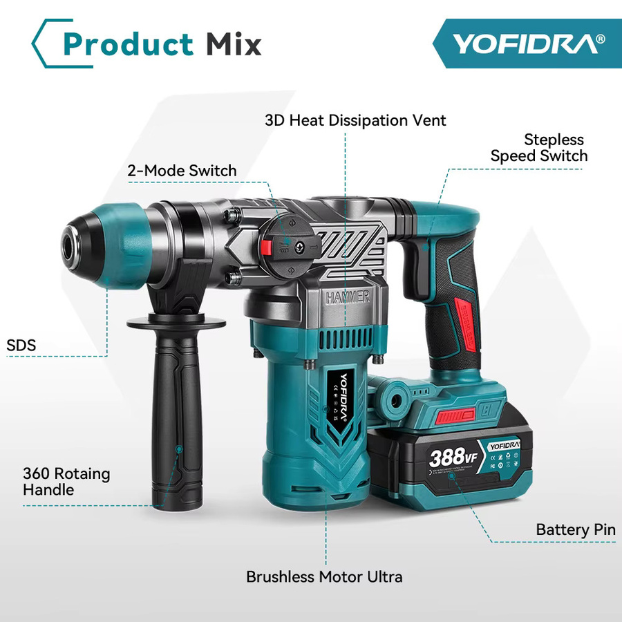 Multifunktionaler bürstenloser Akku-Schlagbohrer von Makita mit 26 mm Bohreraufnahme, kompatibel mit Makita 21V LXT Akkus - Bild 3