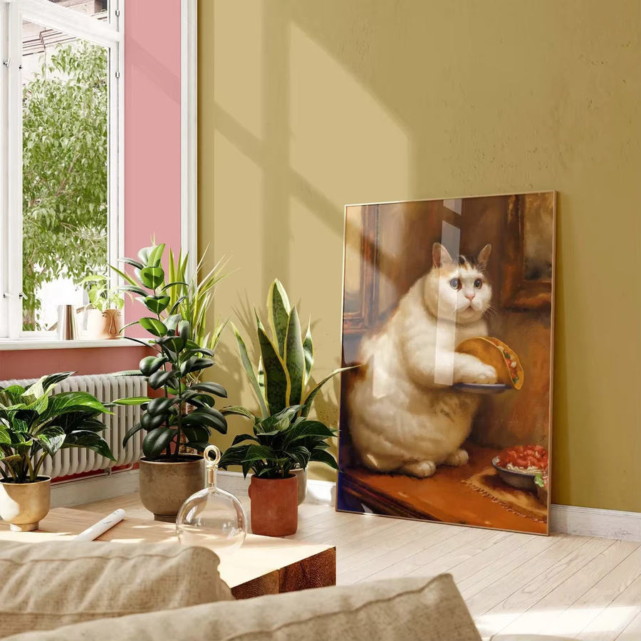 Vintage Wandposter SHENCHEN mit lustiger Katze und Tacos in Mehrfarbig - Bild 2