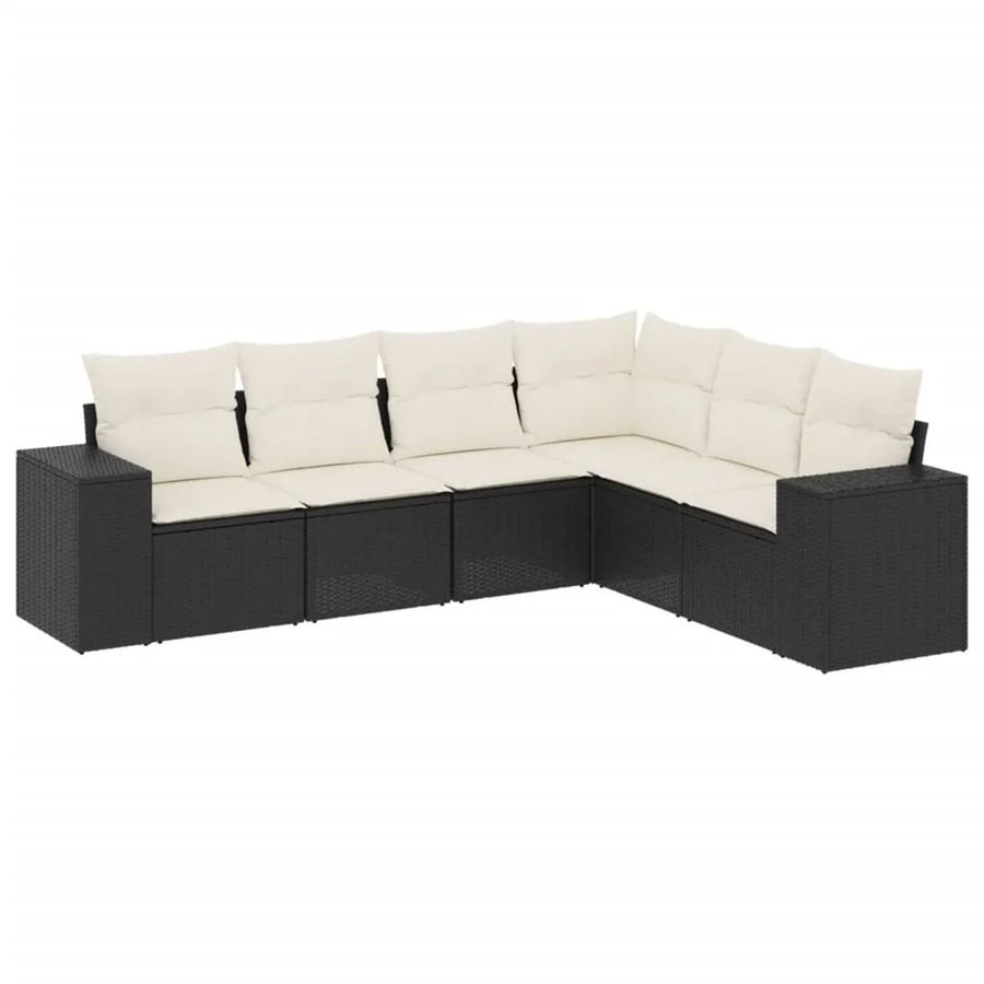 vidaXL 6-tlg Garten-Sofagarnitur in L-Form aus Polyrattan mit Kissen in Schwarz - Bild 2