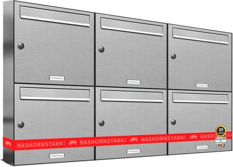 AL Briefkasten für 6 Parteien, Aufputzmontage, silberfarben, B/H/T: 115,9 x 68,4 x 11,6 cm - Bild 1