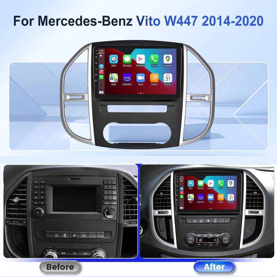 ESSGOO Android 15 Autoradio mit 10 Zoll Display für Mercedes Vito W447 2014-2020, Kabelloses CarPlay, Bluetooth, GPS, WiFi und Navi in Schwarz - Bild 2