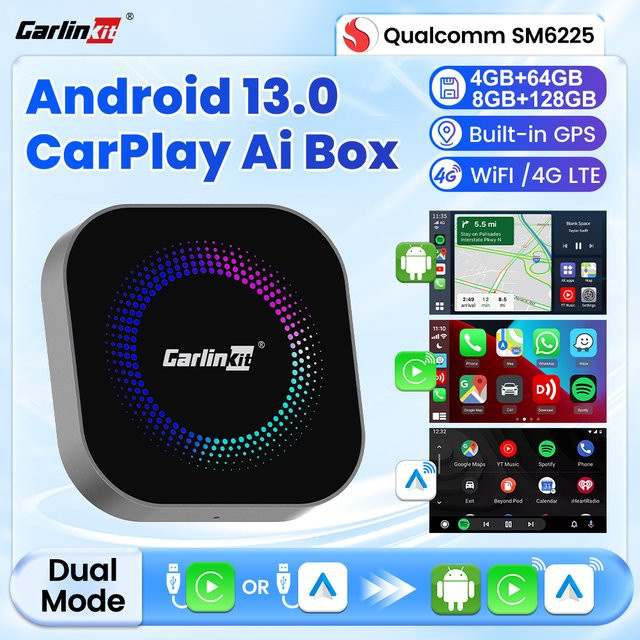 CarlinKit Kabelloser CarPlay Android Auto Adapter mit Android 13 Ai Box, unterstützt Netflix und Play Store, Schwarz - Bild 1