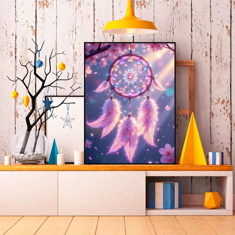 EverShine 5D-Diamantgemälde Traumfänger mit Kirschblüten und Federn als DIY-Mosaik-Stickerei für deine Heimdekoration - Bild 3
