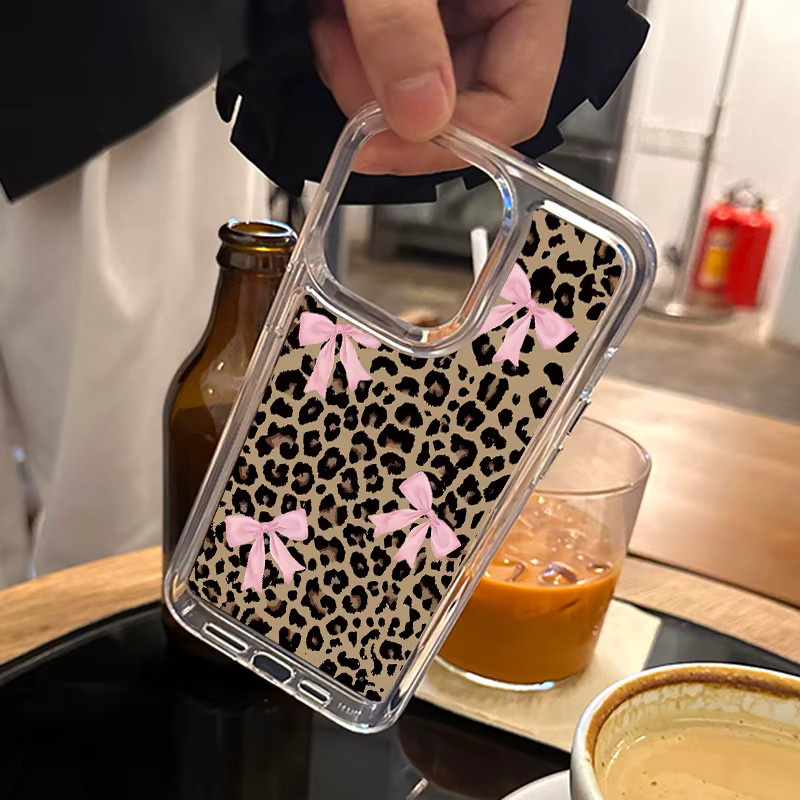DecoPhone Transparente TPU-Handyhülle mit Schleife und Leopardenmuster für iPhone 11 bis iPhone 17 Pro Max Plus-Serie, Multicolour - Bild 2