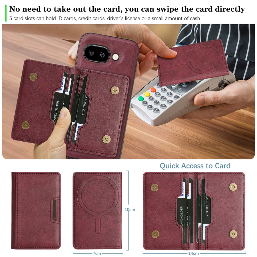 2-in-1 Magnetische Ledertasche für Google Pixel 8 8A 8Pro 9 9Pro XL 10Pro 9A Pixel 10 mit Kartensteckplätzen und kabelloser Ladefunktion in Rot - Bild 2