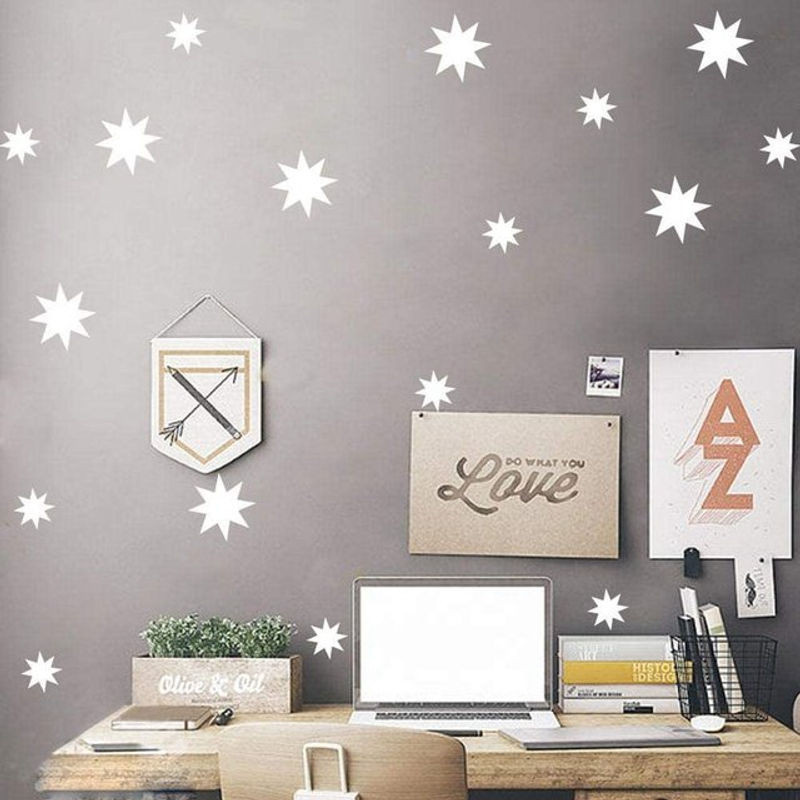 DIYelecs Wandsticker Achtpunktige Sterne aus Vinyl in Weiß für Kinderzimmer und Schlafzimmer - Bild 1