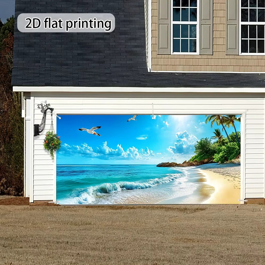 Blaues Polyester-Banner mit Ozean, Himmel, Palmen und Möwen für Garagentore und zur Dekoration im Innen- und Außenbereich - Bild 3