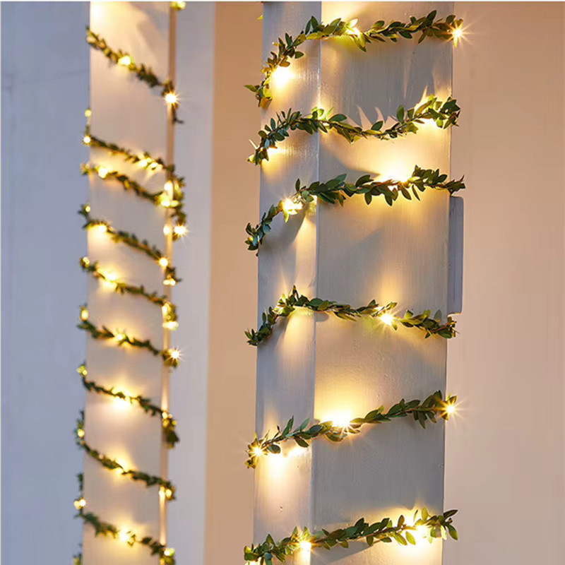 OKAL RED EAST LED Kupferdraht Lichterkette mit grünen Blättern in Warmweiß für Garten, Hochzeit und Weihnachtsdekoration - Bild 2