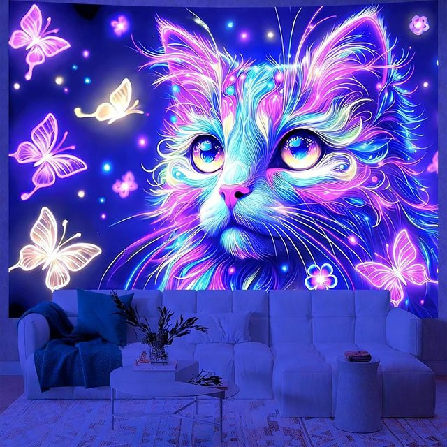 UV-reaktiver Katzen Wandteppich von JMG Household Supplies, Mehrfarbig, Breite: 300 cm, Höhe: 150 cm - Bild 1