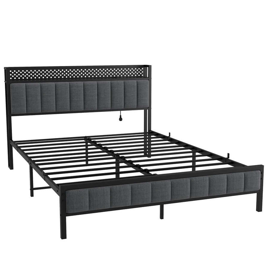 okwish Polsterbett mit LED-Licht, USB-Ladeport und Steckdose in Grau, B/T/H: 140 x 200 x 141,5 x 216,6 cm - Bild 2