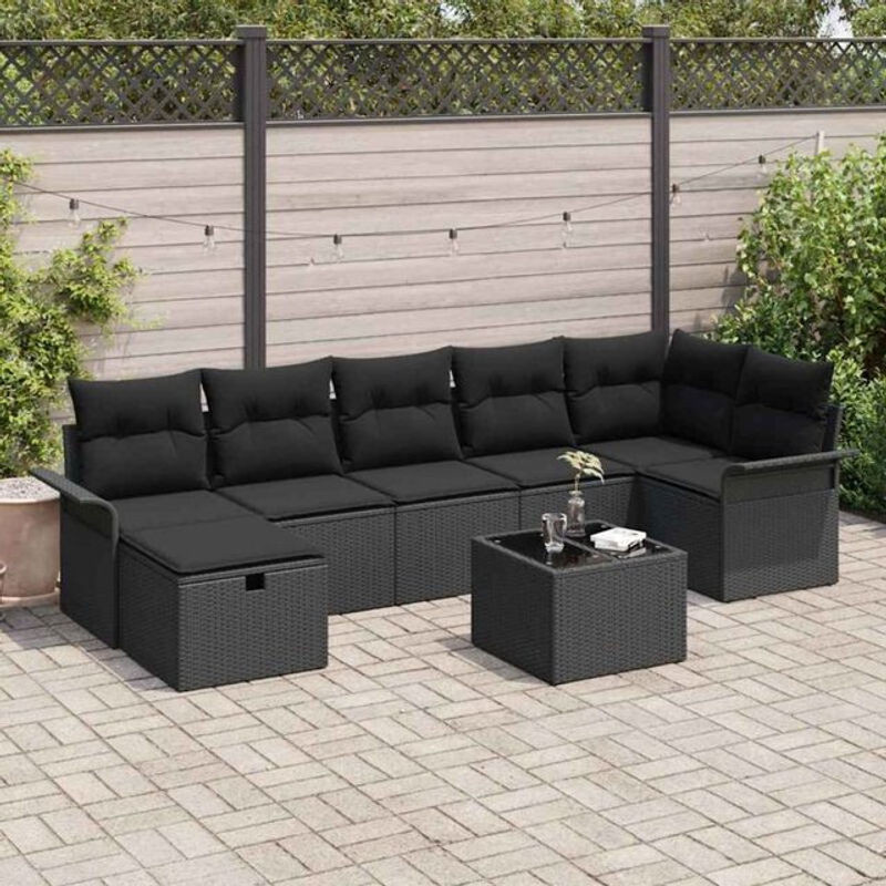 Modernes Garten-Sofa-Set mit 8 Kissen aus Poly-Rattan in Schwarz von vidaXL - Bild 1