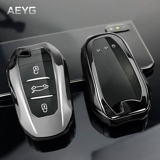Weiche TPU-Autoschlüsselhülle mit Schlüsselanhänger-Halter in Schwarz für Peugeot 308 408 508 2008 3008 4008 5008 und Citroen C4 C6 C3-XR - Bild 1