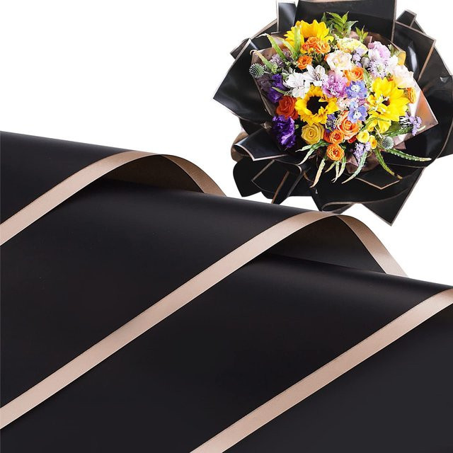 20 Blatt wasserdichtes Geschenkverpackungspapier mit Goldbesatz in Tiefschwarz für Blumen und DIY-Projekte - Bild 1