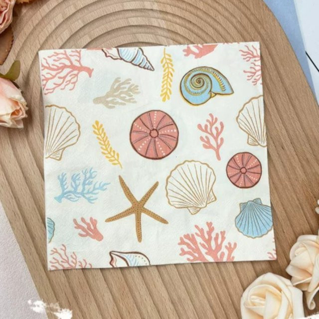 20 Stück GUANYAO Servietten mit Meeresmotiv in Bunt, 2-lagige Papier-Servietten mit Muscheln und Seesternen, B/B: 33 x 33 cm - Bild 1