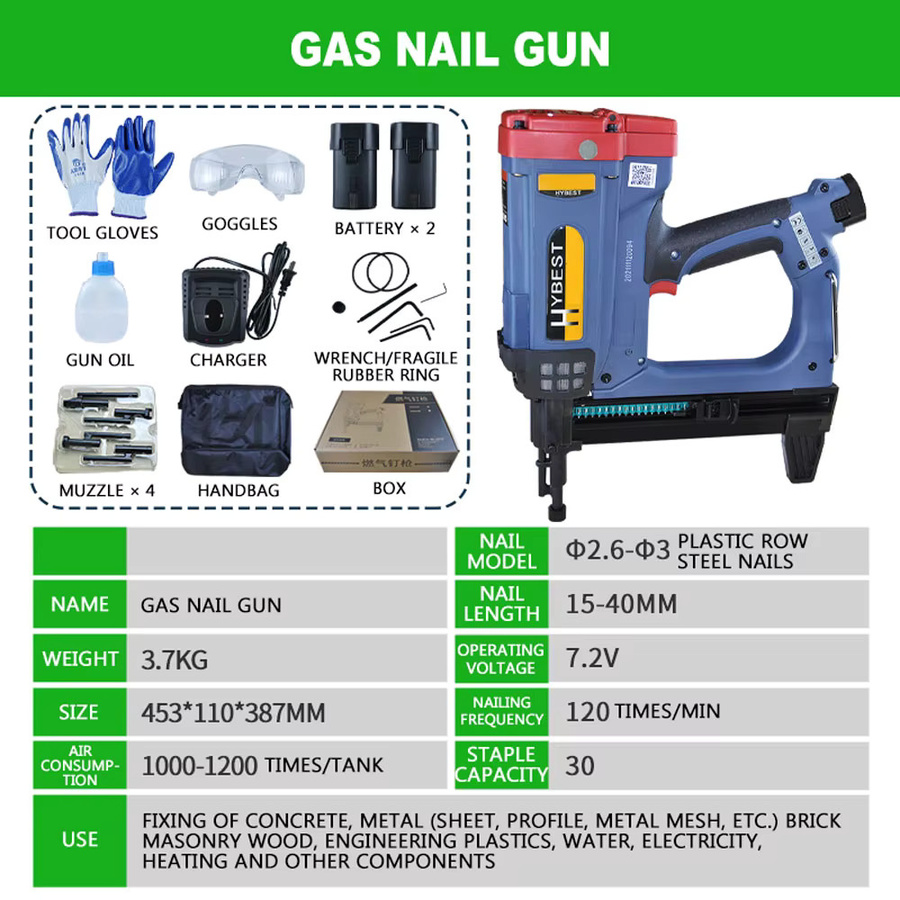 YunlinLi Gas-Nagelpistole für Beton, Zement und Holz zur Schlitzbearbeitung und Montage von Türen und Fenstern - Bild 3