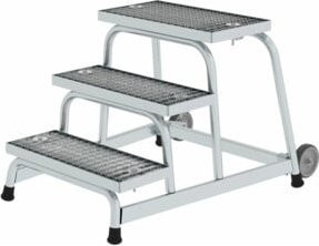 MUNK Aluminium-Arbeitspodest fahrbar mit 3 Stufen und Stahl-Gitterrost in Silber - Bild 1