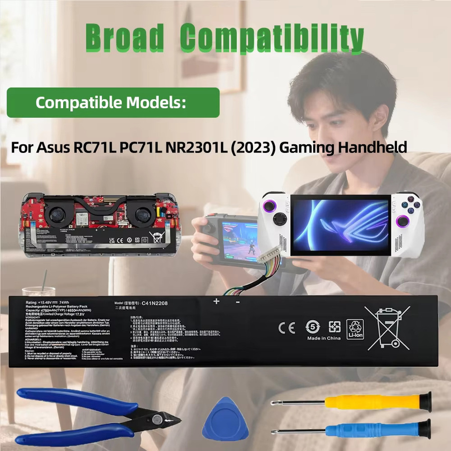 SKOWER DIY Upgrade Hochleistungs-Akku C41N2208 für ASUS ROG Ally RC71L PC71L NR2301L (2023) Z1 Extreme Gaming Handheld, 74Wh, Schwarz - Bild 2