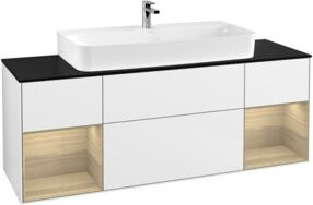 V&B Waschtischunterschrank Finion mit Wandbeleuchtung und Regalfach, Farbe: Weiß lackiert mit Eichenoptik, Breite: 160 cm, Tiefe: 50,1 cm, Höhe: 50,1 cm - Bild 1