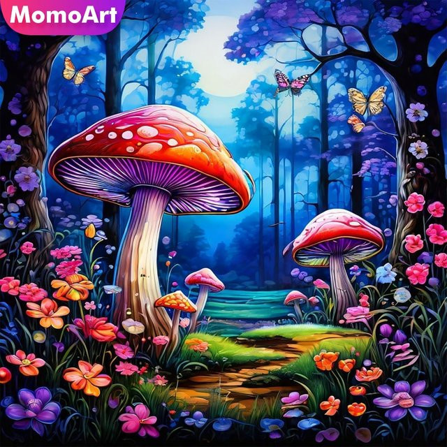 Momoart Diamant-Malerei Set Pilz-Landschaft mit Blumen als DIY Mosaik-Malerei in Multicolour, B/H: 20 x 20 cm - Bild 1