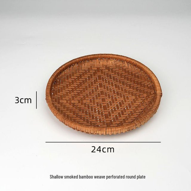 Rundes Worfelkorb-Tablett aus Bambus in Braun zum Trocknen und Präsentieren - Bild 1