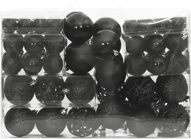 vidaXL 111-teiliges Weihnachtskugel-Set in Schwarz mit Sternen und Schneeflocken aus Polystyrol - Bild 1
