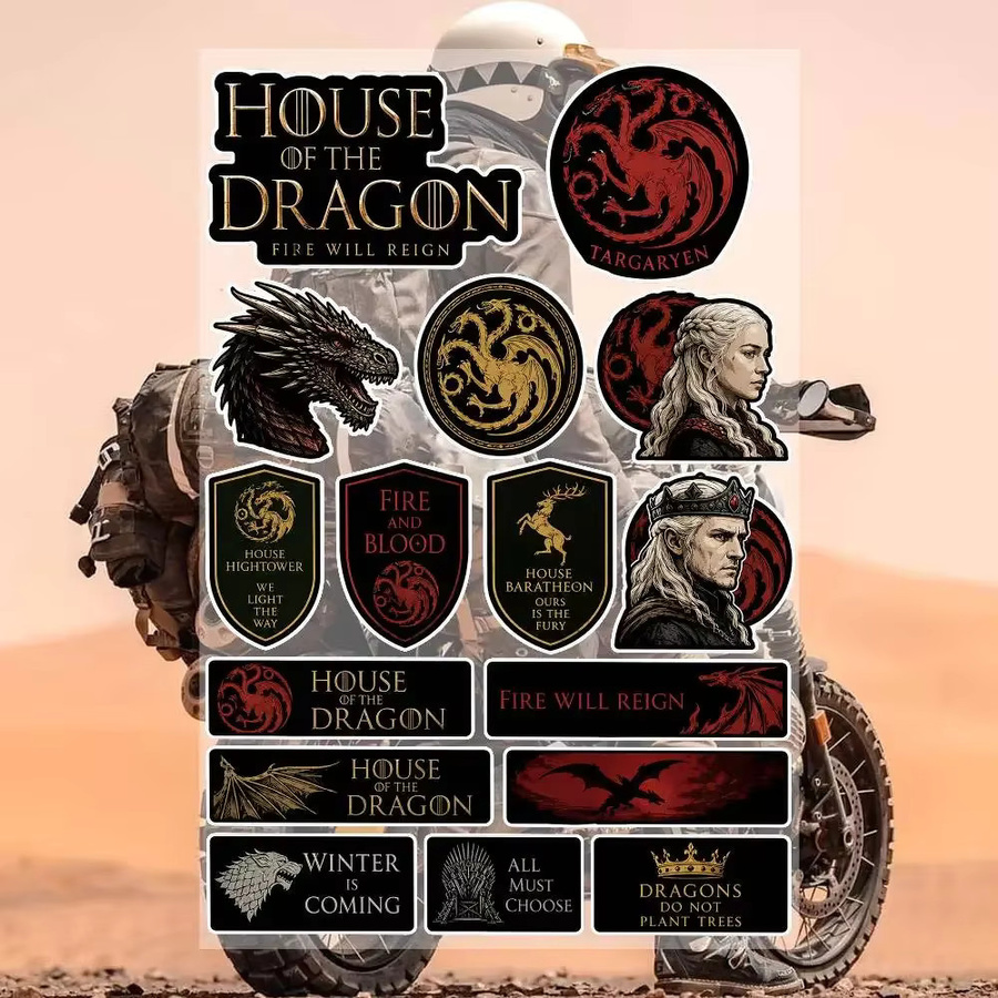 H-House Of The Dragon Ästhetische Graffiti-Aufkleber aus wasserfestem PVC in Multicolour für Motorrad, Skateboard, Auto und Helm - Bild 2