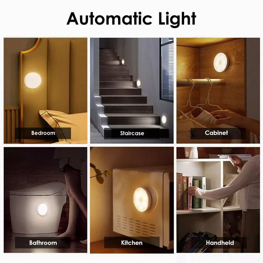 YJMP Super Lighting Induktives LED Nachtlicht mit Bewegungssensor, Kreisförmiges USB-Aufladbares Licht in Weiß mit magnetischer Saugung für Treppen, Kleiderschränke und Flure - Bild 3
