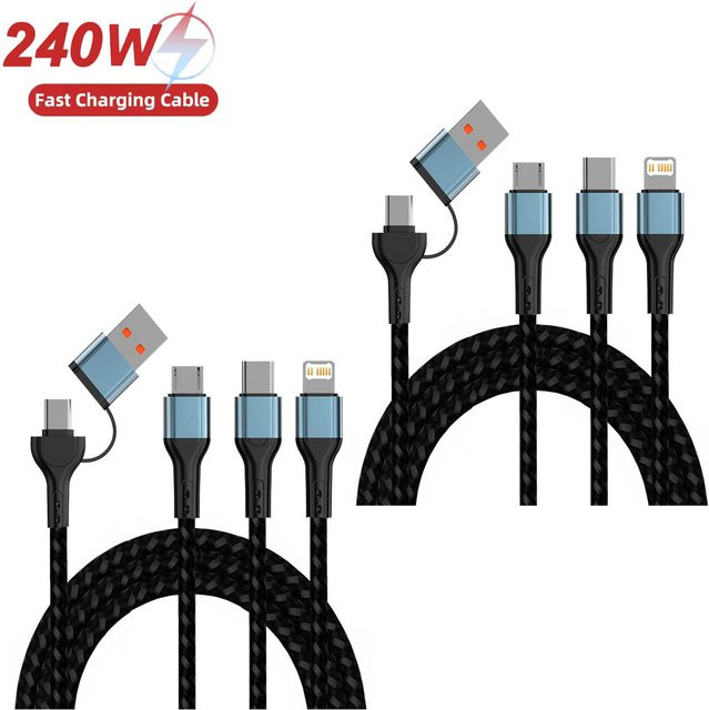 BESY 3-in-1 USB-C und Micro-USB Ladekabel mit 240W Leistung, Länge: 1,2 m, Farbe: Schwarz - Bild 1