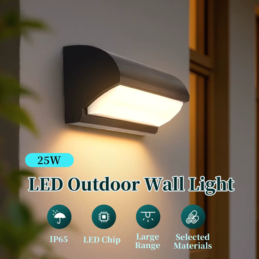 DIBILUN LED Wandleuchte für den Außenbereich, moderne rechteckige Gartenleuchte in Schwarz oder Weiß, 25 W, wasserdicht - Bild 2