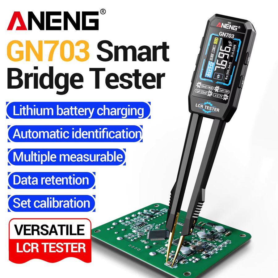 ANENG GN703 Digitales LCR-Bridgemeter in Schwarz: Tragbares USB-aufladbares Messgerät mit Diodentester für die Elektronik-Reparatur (100Hz, 1KHz, 10KHz) - Bild 2